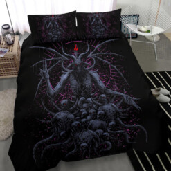 Skull Batwing Baphomet 3 Piece Duvet Set Night Blue Pink