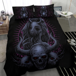 Monster Horned Skull Horned Demon Woman 3 Piece Duvet Set Night Blue Pink