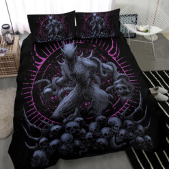 Skull Serpent Demon Skull Trophy 3 Piece Duvet Set Awesome Night Blue Pink