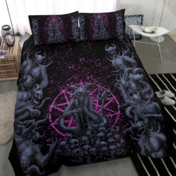 New! Original Skull Satanic Malevolent Cyclops Baphomet Goat Demon Invasion 3 Piece Duvet Set Awesome Blue Pink