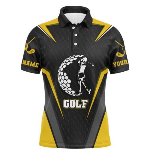 Black Long Sleeve Golf Polo Shirts For Mens Custom Name Golf Upf Shirts Golfer Gifts Yellow