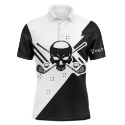 Black  White Long Sleeve Skull Golf Polo Shirts For Men Custom Golf Upf Shirts