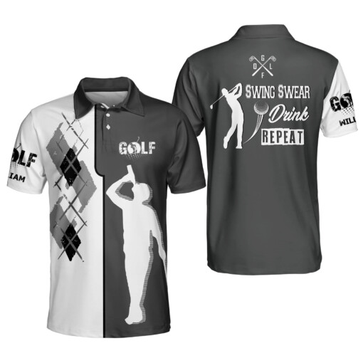 Custom Funny Golf Shirts For Men Swing Swear Drink Repeat Golf Shirts Short Sleeve Polo GOLF