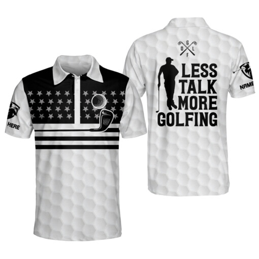 Custom Funny Golf Shirts for Men Less Talk More Golfing Mens Golf Polo Shirts Dry Fit Short Sleeve Patriotic Golf Shirts for Men GOLF