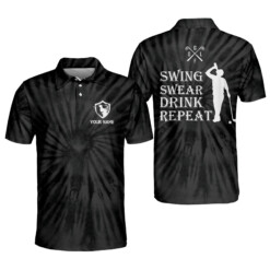 Custom Funny Golf Shirts for Men Swing Swear Drink Repeat Mens Golf Shirts Short Sleeve Polo Tie Dye Golf Shirt GOLF