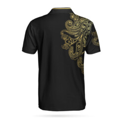 Golden Hole In One Black Golf Custom Polo Shirt Personalized Golden Floral Paisley Golf Shirt For Men - Dream Art Europa