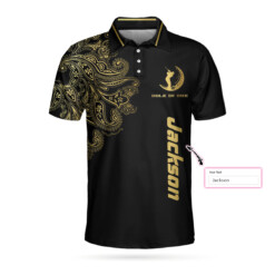 Golden Hole In One Black Golf Custom Polo Shirt Personalized Golden Floral Paisley Golf Shirt For Men - Dream Art Europa