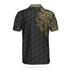 Golden Hole In One Black Golf Texture Custom Polo Shirt Personalized Golden Floral Paisley Golf Shirt For Men - Dream Art Europa