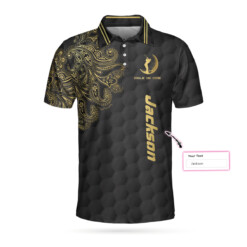 Golden Hole In One Black Golf Texture Custom Polo Shirt Personalized Golden Floral Paisley Golf Shirt For Men - Dream Art Europa