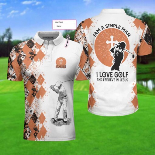 Golf I Am A Simple Man Custom Polo Shirt Argyle Pattern Golf Shirt For Male Personalized Golf Gift