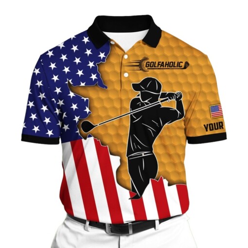 Golf Polo Shirt Cool Golf Man Golfaholic Golf Polo Shirts Multicolor Personalized Golf Shirt Patriotic Golf Shirt For Men