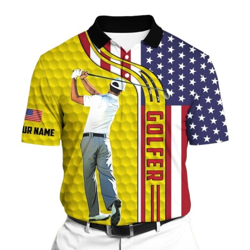 Golf Polo Shirt Premium American Golf Player Golf Polo Shirts Multicolor Personalized Golf Shirt Patriotic Golf Shirt For Men