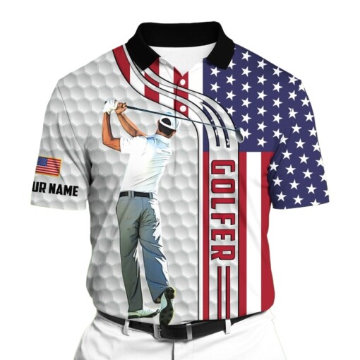 Golf Polo Shirt Premium American Golf Player Golf Polo Shirts Multicolor Personalized Golf Shirt Patriotic Golf Shirt For Men