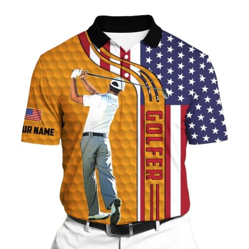 Golf Polo Shirt Premium American Golf Player Golf Polo Shirts Multicolor Personalized Golf Shirt Patriotic Golf Shirt For Men