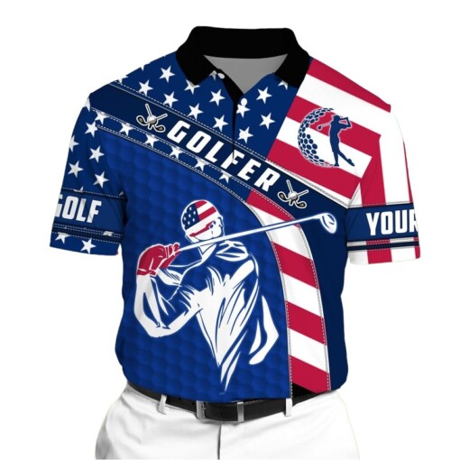 Golf Polo Shirt Premium American Golfer 3D Polo Shirt For Lovers Multicolor Personalized Golf Shirt Patriotic Golf Shirt For Men