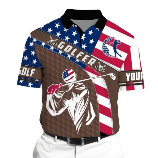 Golf Polo Shirt Premium American Golfer 3D Polo Shirt For Lovers Multicolor Personalized Golf Shirt Patriotic Golf Shirt For Men