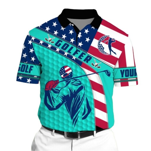 Golf Polo Shirt Premium American Golfer 3D Polo Shirt For Lovers Multicolor Personalized Golf Shirt Patriotic Golf Shirt For Men