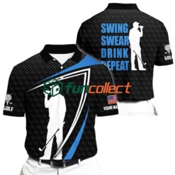 Golf Polo Shirt Premium Black Swing Swear Drink Repeat Golf Polo Shirts Multicolor Personalized Golf Shirt Patriotic Golf Shirt For Men