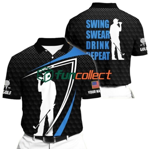 Golf Polo Shirt Premium Black Swing Swear Drink Repeat Golf Polo Shirts Multicolor Personalized Golf Shirt Patriotic Golf Shirt For Men