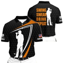 Golf Polo Shirt Premium Black Swing Swear Drink Repeat Golf Polo Shirts Multicolor Personalized Golf Shirt Patriotic Golf Shirt For Men