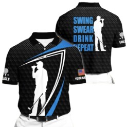 Golf Polo Shirt Premium Black Swing Swear Drink Repeat Golf Polo Shirts Multicolor Personalized Golf Shirt Patriotic Golf Shirt For Men