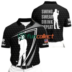 Golf Polo Shirt Premium Black Swing Swear Drink Repeat Golf Polo Shirts Multicolor Personalized Golf Shirt Patriotic Golf Shirt For Men