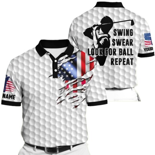 Golf Polo Shirt Premium Cool American Flag White Golf Polo Shirts Personalized Golf Shirt Patriotic Golf Shirt For Men