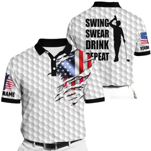 Golf Polo Shirt Premium Cool American Flag White Golf Polo Shirts Personalized Golf Shirt Patriotic Golf Shirt For Men