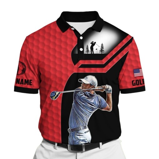 Golf Polo Shirt Premium Cool Art American Golfer Golf Polo For Golf Lovers Multicolor Personalized Golf Shirt Patriotic Golf Shirt For Men