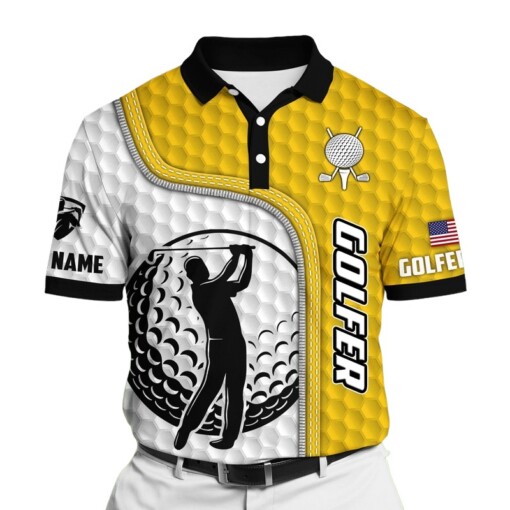Golf Polo Shirt Premium Cool Golfer And Ball Golf Polo Shirt Multicolor Personalized Golf Shirt Patriotic Golf Shirt For Men