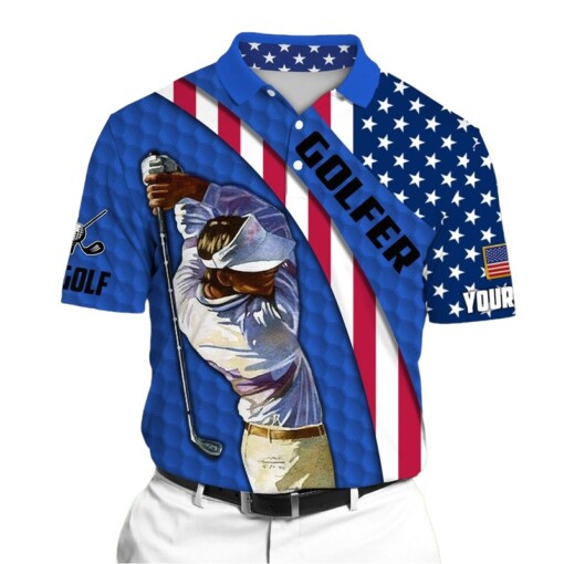 Golf Polo Shirt Premium Cool Golfer Unique Polo Shirt For Lovers US Flag Multicolor Personalized Golf Shirt Patriotic Golf Shirt For Men