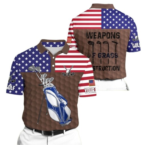 Golf Polo Shirt Premium Golf Bag 3D Golf Polo Shirts Multicolor Personalized Golf Shirt Patriotic Golf Shirt For Men