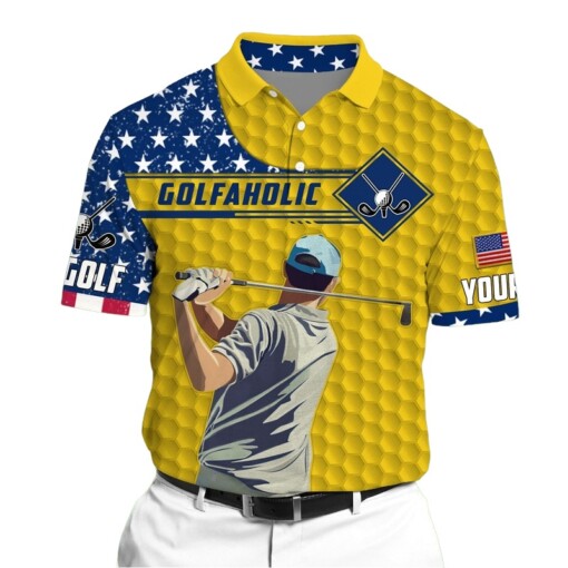 Golf Polo Shirt Premium Golfaholic Golf Man Polo Multicolor Personalized Golf Shirt Patriotic Golf Shirt For Men