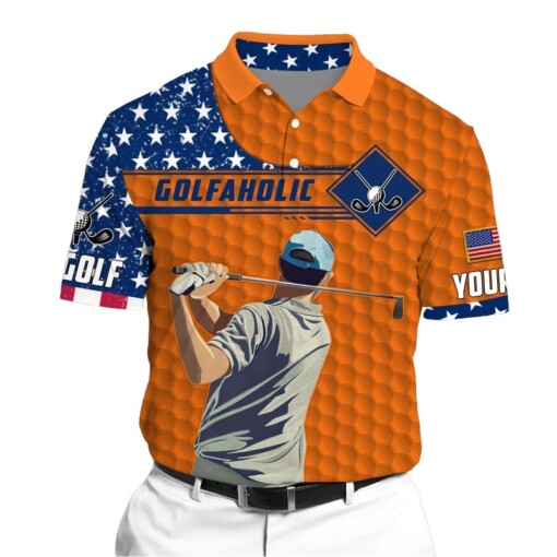 Golf Polo Shirt Premium Golfaholic Golf Man Polo Multicolor Personalized Golf Shirt Patriotic Golf Shirt For Men