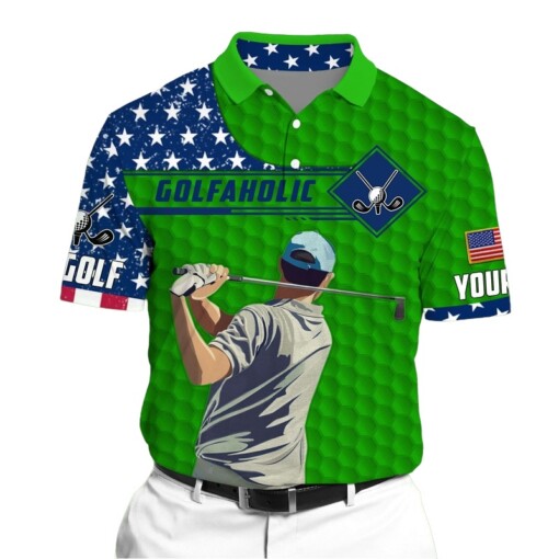 Golf Polo Shirt Premium Golfaholic Golf Man Polo Multicolor Personalized Golf Shirt Patriotic Golf Shirt For Men