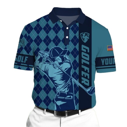 Golf Polo Shirt Premium Golfer 3D Polo AOP Argyle Multicolor Personalized Golf Shirt Patriotic Golf Shirt For Men