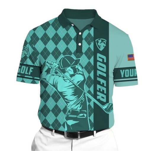 Golf Polo Shirt Premium Golfer 3D Polo AOP Argyle Multicolor Personalized Golf Shirt Patriotic Golf Shirt For Men