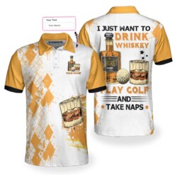 Golf Whisky And Take Naps Custom Polo Shirt Personalized Yellow Plaid Pattern Golf Shirt With Name For Golfers - Dream Art Europa