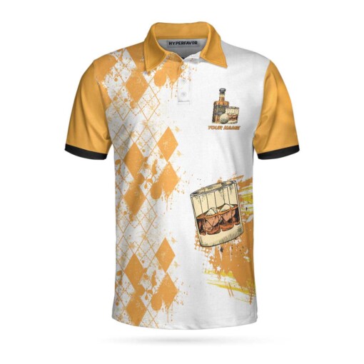 Golf Whisky And Take Naps Custom Polo Shirt Personalized Yellow Plaid Pattern Golf Shirt With Name For Golfers