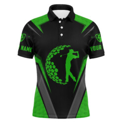 Green Black Long Sleeve Golf Polo Shirts Golf Shirts For Men Custom Gifts For Golf Lovers