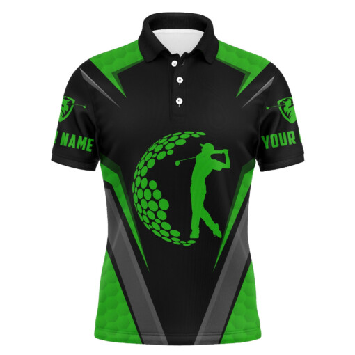 Green Black Long Sleeve Golf Polo Shirts Golf Shirts For Men Custom Gifts For Golf Lovers