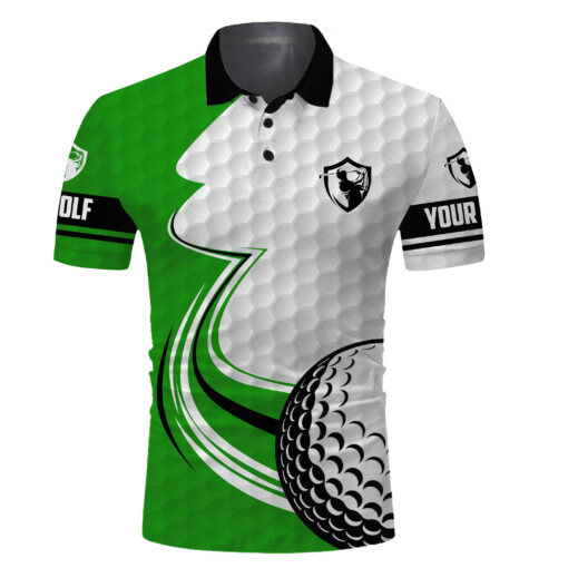 Green  White Golf Ball Long Sleeve Upf Golf Polo Shirts Custom Name Golf Gifts For Men