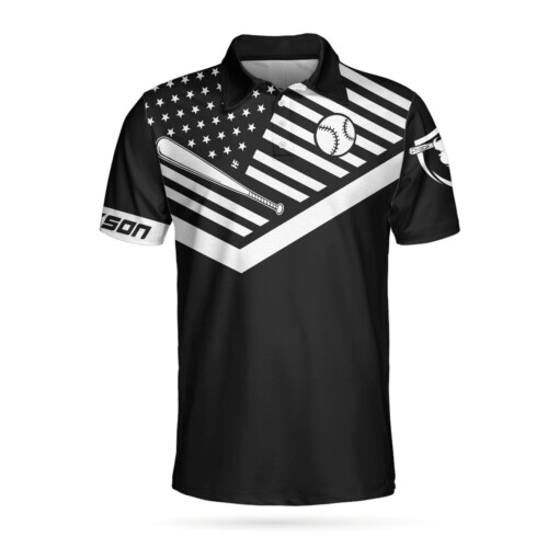 Hit Hard Run Fast Turn Left Custom Polo Shirt Personalized Black American Flag Polo Shirt Funny Golf Shirt For Men