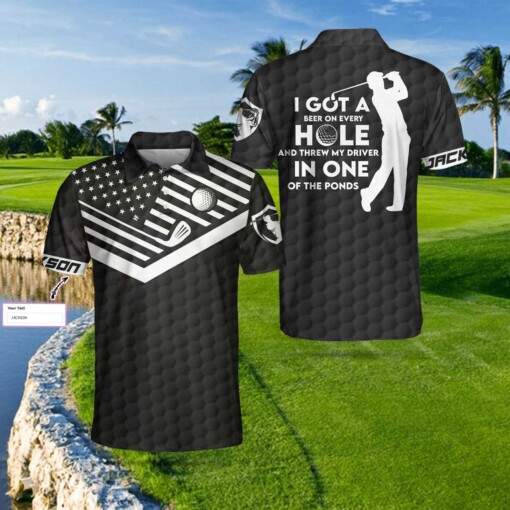 I Got A Hole In One Custom Polo Shirt Personalized Golf American Flag Polo Shirt Cool Golf Shirt For Men