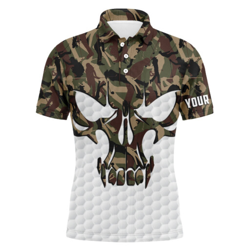 Long Sleeve Camo Golf Skull Polo Shirts For Men Custom Golf Upf Shirts Gifts For Golf Lovers