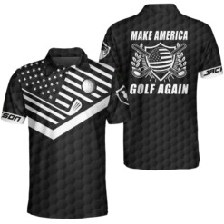 Make America Golf Again Custom Polo Shirt Personalized Black American Flag Golf Shirt For Men