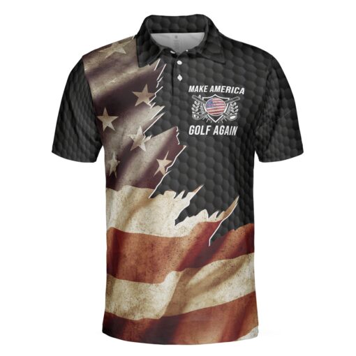 Make America Golf Again Custom Polo Shirt Personalized Black Hornet Nest Pattern American Flag Golf Shirt For Men