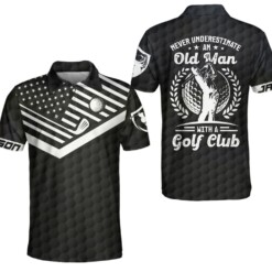 Never Underestimate An Old Man Custom Polo Shirt Personalized Black American Flag Golf Shirt For Men