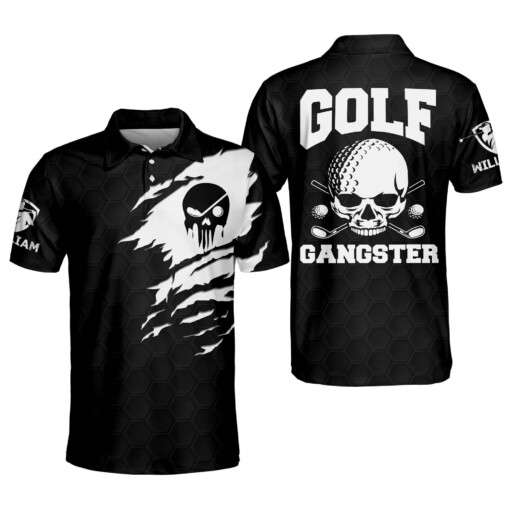 Personalized 3D Funny Golf Polo Shirts for Men Mens Skull Golf Gangster Shirts Short Sleeve Lightweight Dry Fit Golf Polos GOLF