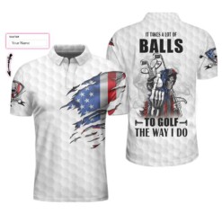 Personalized American Flag Golfing Skeleton Golf Polo Shirt It Takes A Lot Of Balls To Golf The Way I Do Shirt Custom Polo Shirt For Men